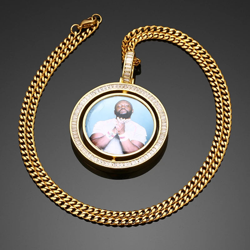 Baguette Two sided Photo Pendant