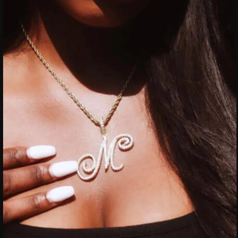 Big Cursive Single Initial Letter Moissanite Pendant