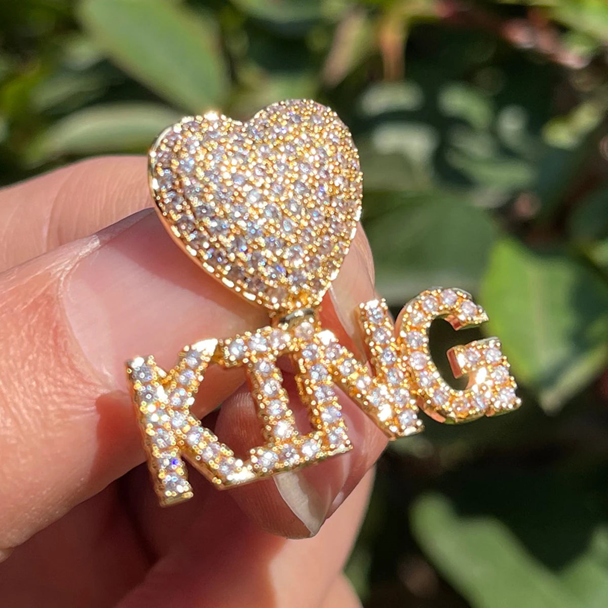 Iced Out Custom Name Heart Bail Pendant