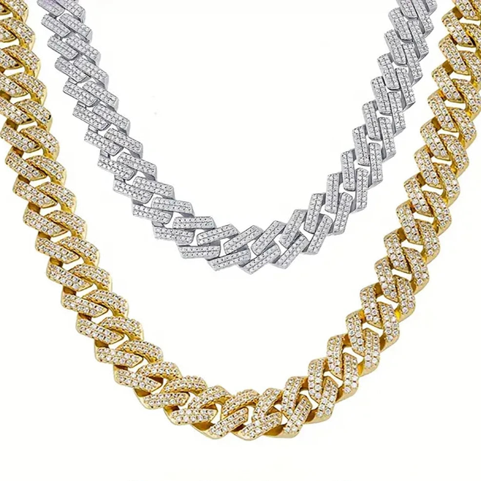 12MM Moissanite Cuban Chain Necklace – 925 Sterling Silver