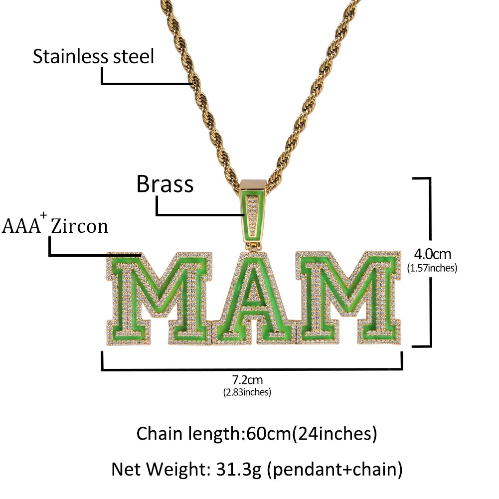 Custom Icy Block Letters Glow In The Dark Name Pendant
