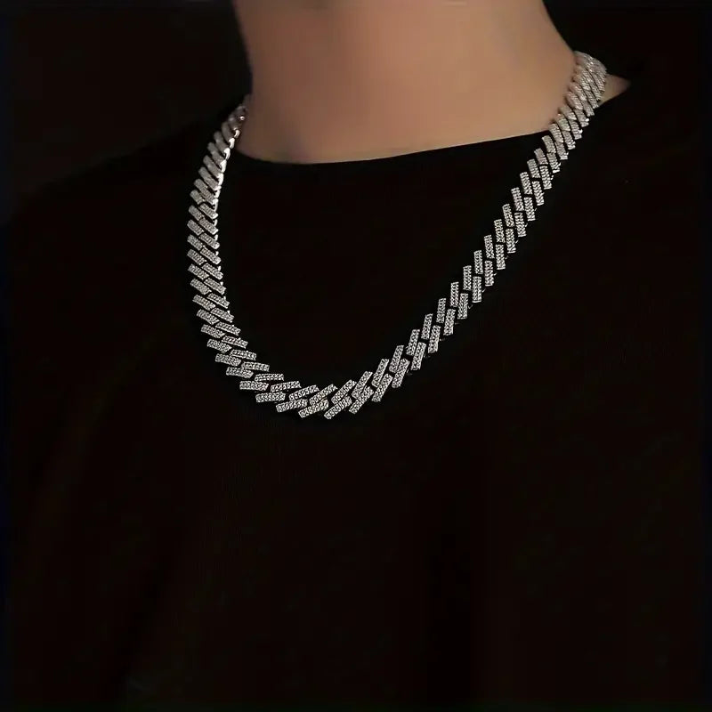 12MM Moissanite Cuban Chain Necklace – 925 Sterling Silver