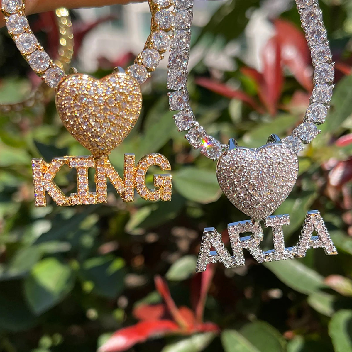 Iced Out Custom Name Heart Bail Pendant