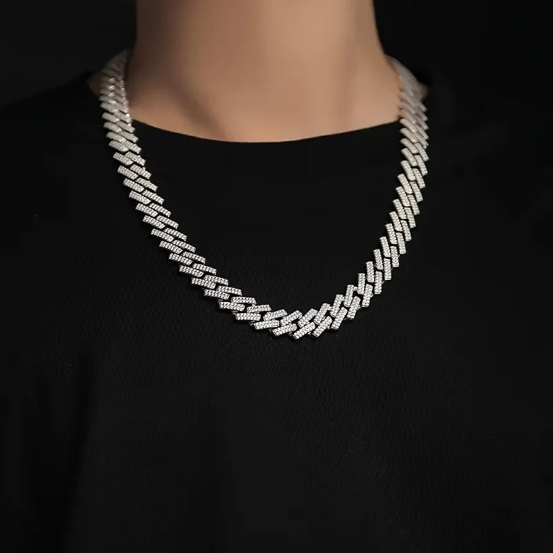 12MM Moissanite Cuban Chain Necklace – 925 Sterling Silver