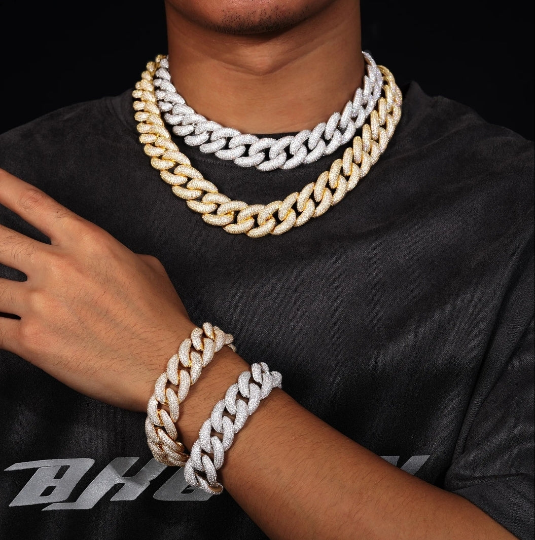 14MM-20MM ROCKY VVS Moissanite Diamond Cuban Link Braclet Chain