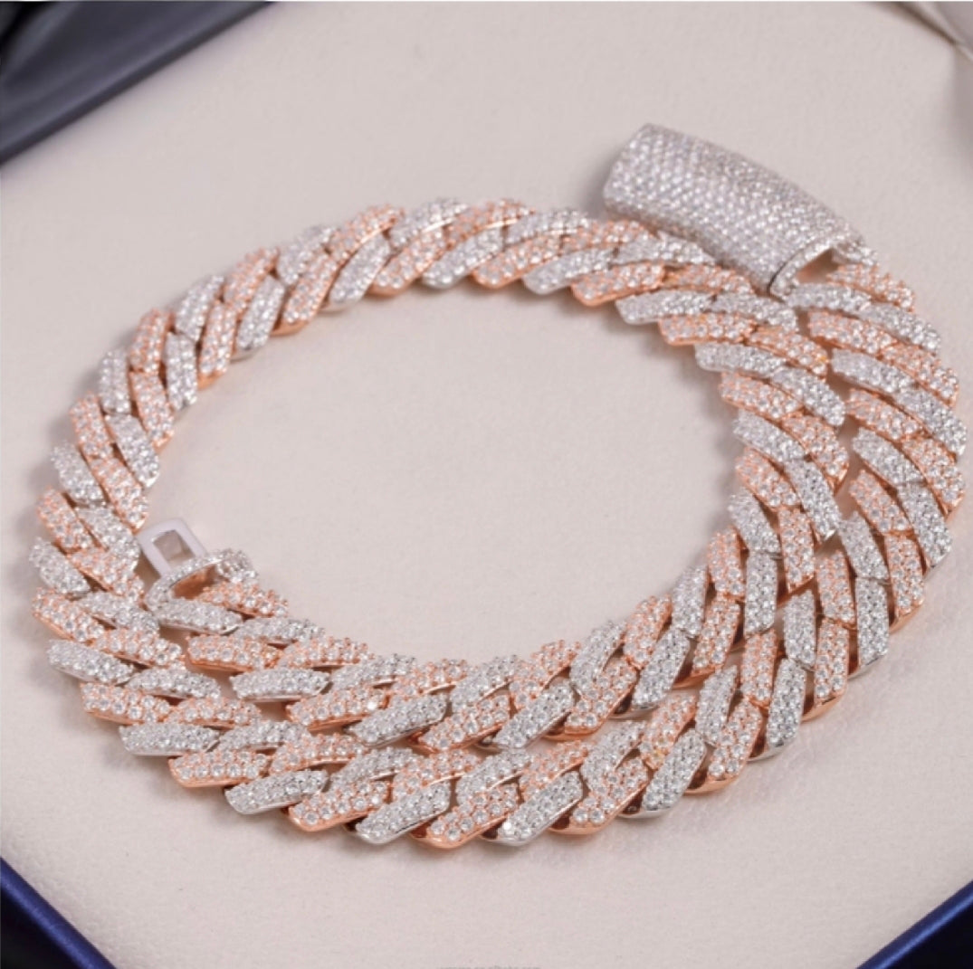 10-14MM 2 Tone Rose Gold Cuban Link Chain