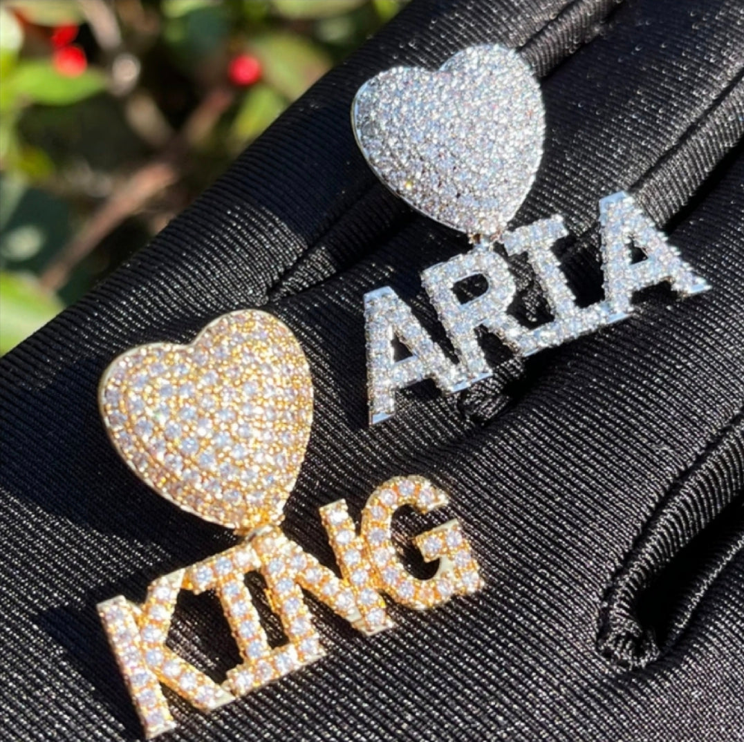 Iced Out Custom Name Heart Bail Pendant