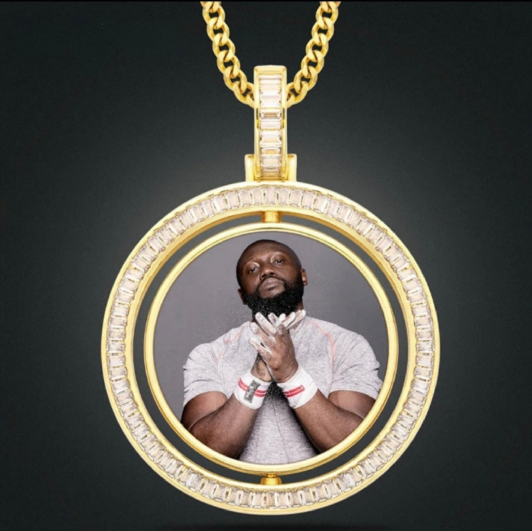 Baguette Two sided Photo Pendant