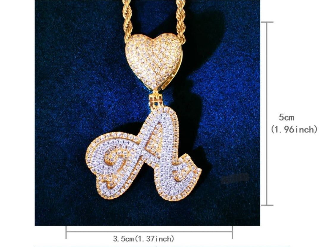 Iced Out Heart Bail Single Letter Pendant