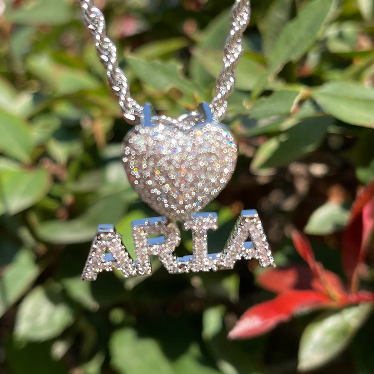 Iced Out Custom Name Heart Bail Pendant