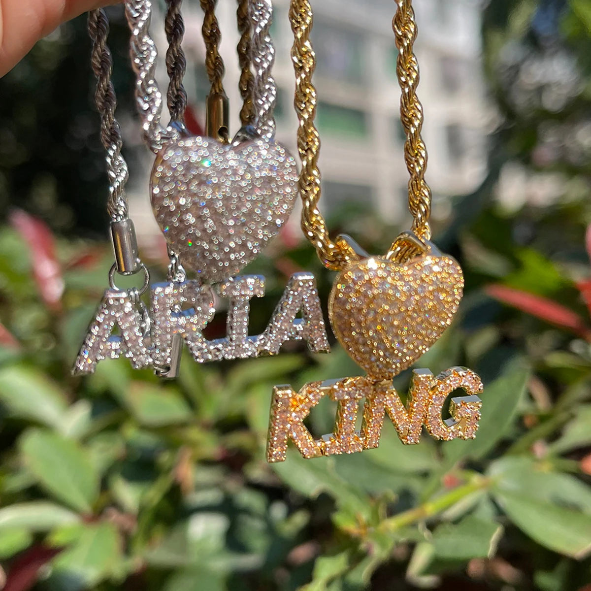 Iced Out Custom Name Heart Bail Pendant