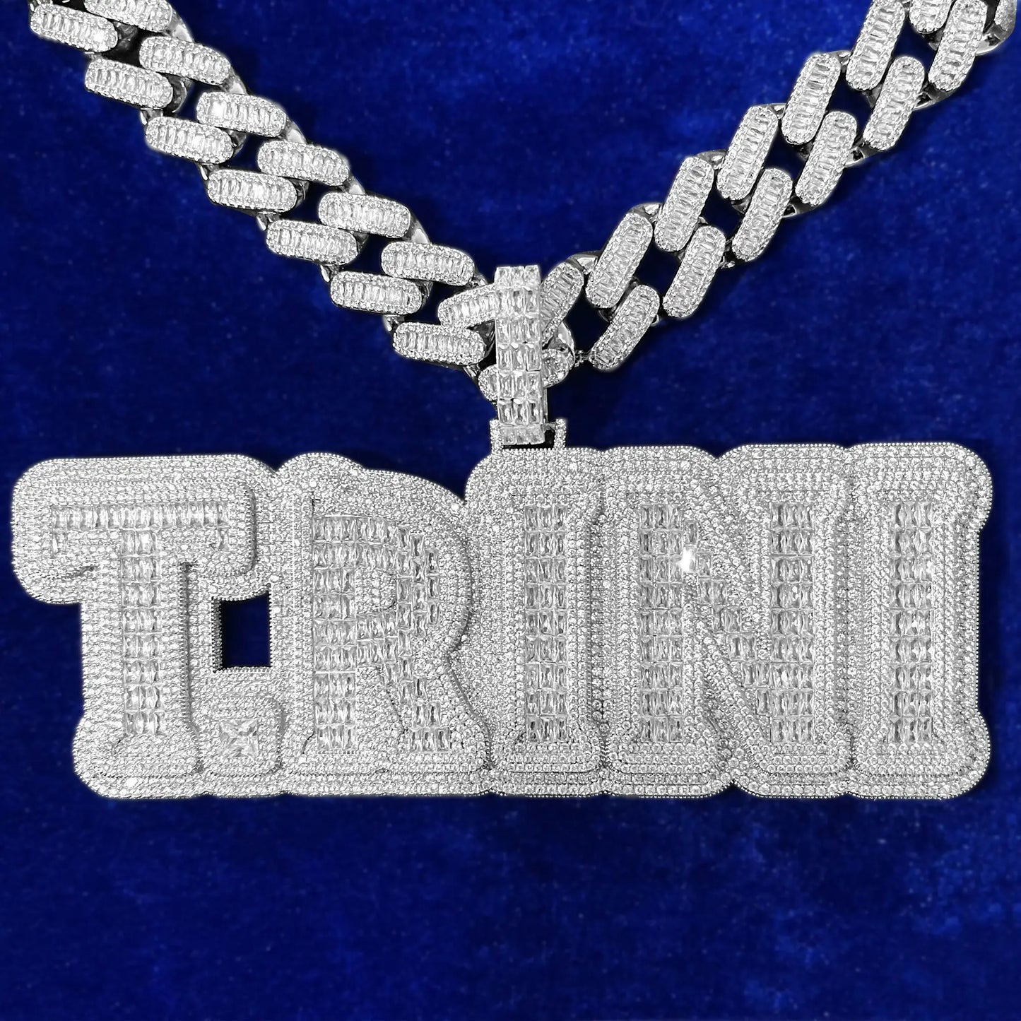 Iced Out Baguette Custom Name Pendant CZ