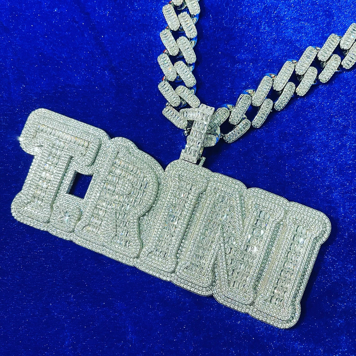 Iced Out Baguette Custom Name Pendant CZ