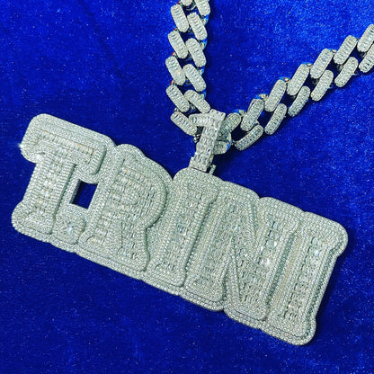 Iced Out Baguette Custom Name Pendant CZ
