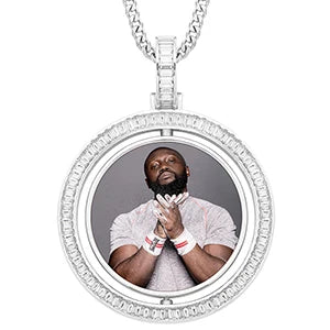 Custom Iced Out Baguette Rotating Double-sided Photo Pendant