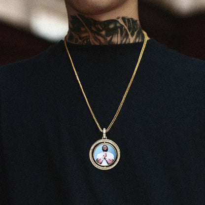 Custom Iced Out Baguette Rotating Double-sided Photo Pendant