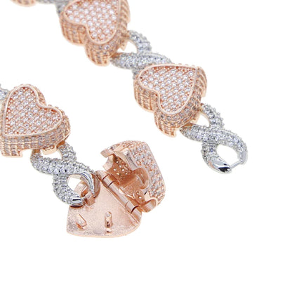Rose Gold Micro Pave CZ Heart Infinity Bracelet