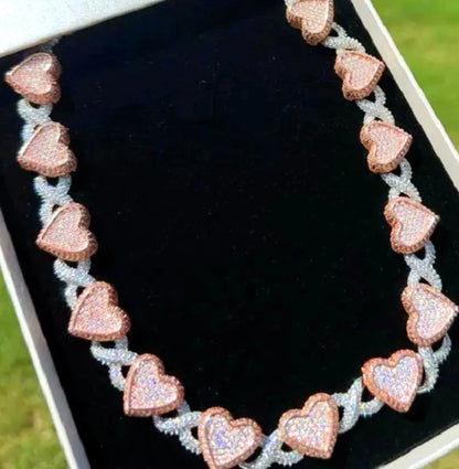 Rose Gold Micro Pave CZ Heart Infinity Chain