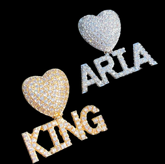 Iced Out Custom Name Heart Bail  Pendant